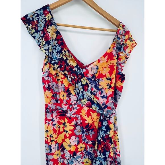 LULUS Radiant Floral Flower Chiffon Ruffles Maxi Dress Ruby Red Size Medium NEW - Picture 4 of 11